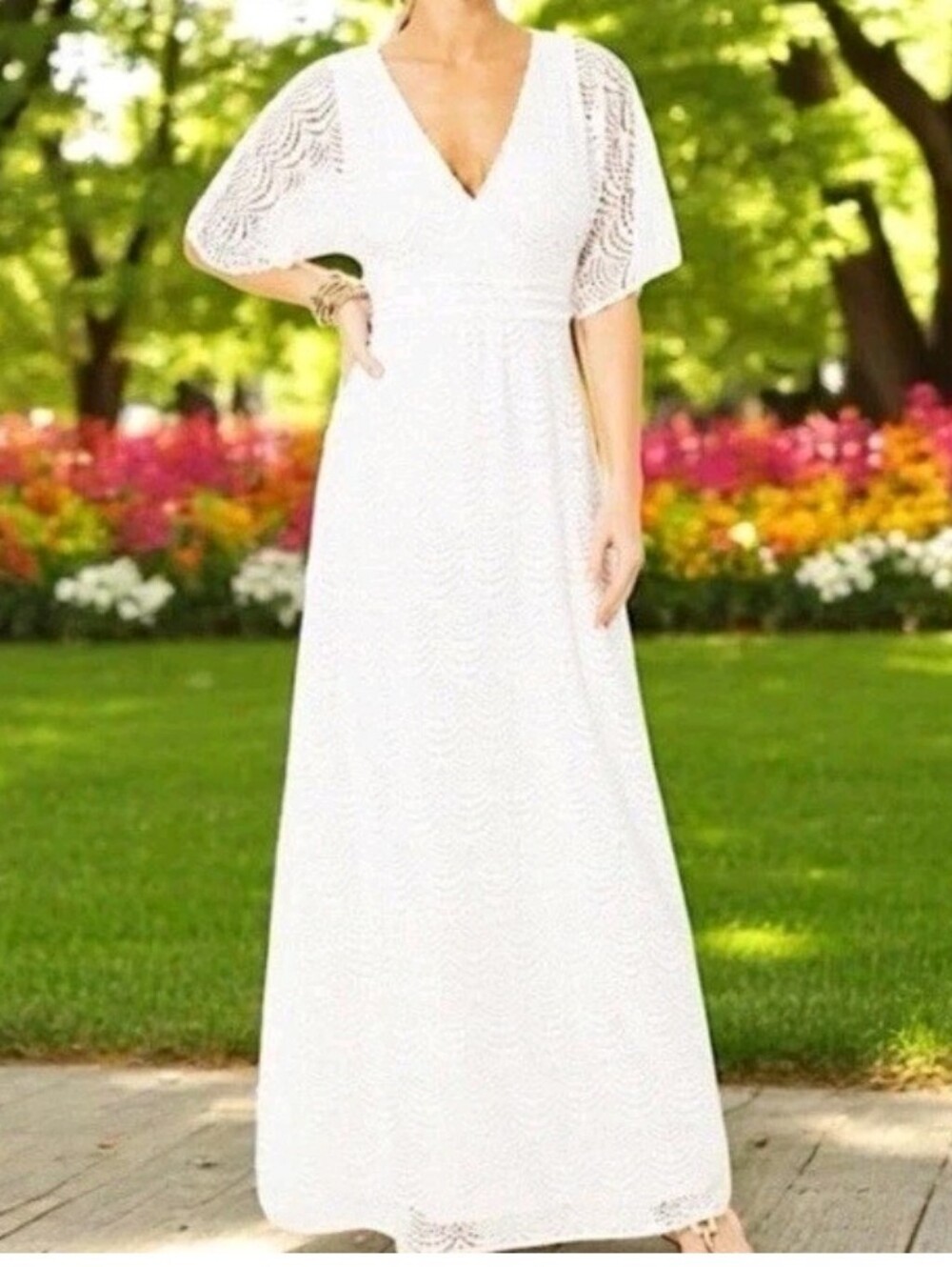 Lilly Pulitzer Parigi Elbow Sleeve Lace Maxi Dress In Resort White - Picture 6 of 16